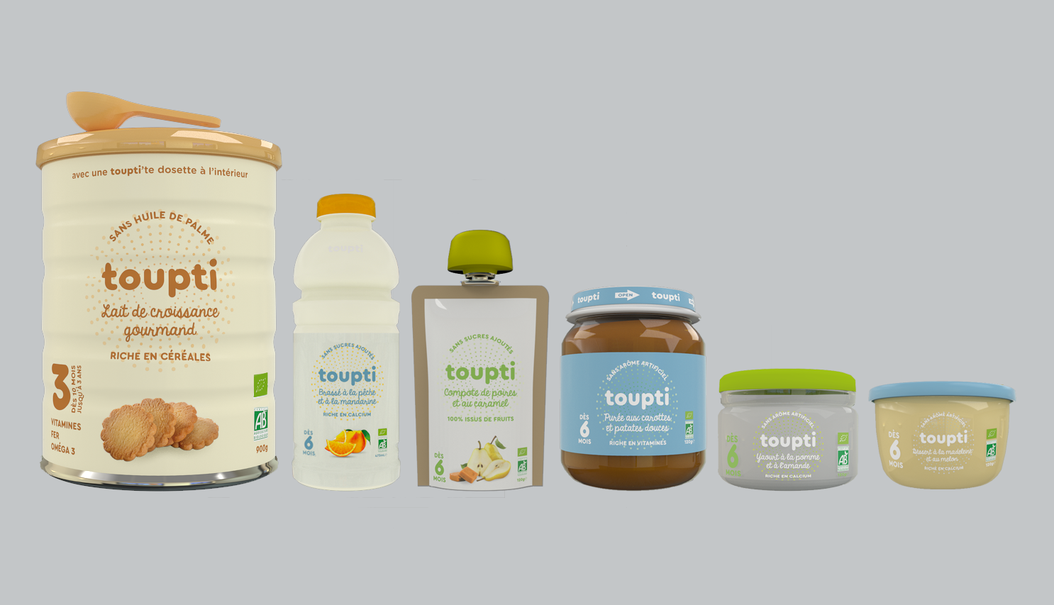 Les produits Toupti — du lait infantile au dessert